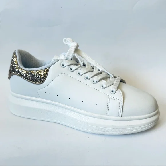 Berness‎ Classic White Sneakers with Glitter Sparkling Twist, Size 9, NWOB - Picture 2 of 10